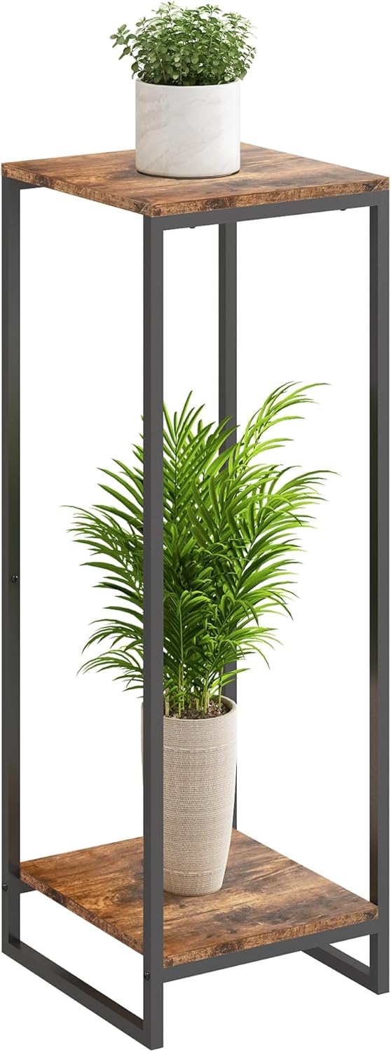 34" Tall Plant Stand Indoor, 2-Tier Modern Plant Shelf, Corner Flower Pot Holder Organizer for Living Room Balcony Patio Garden (Rustic Brown)