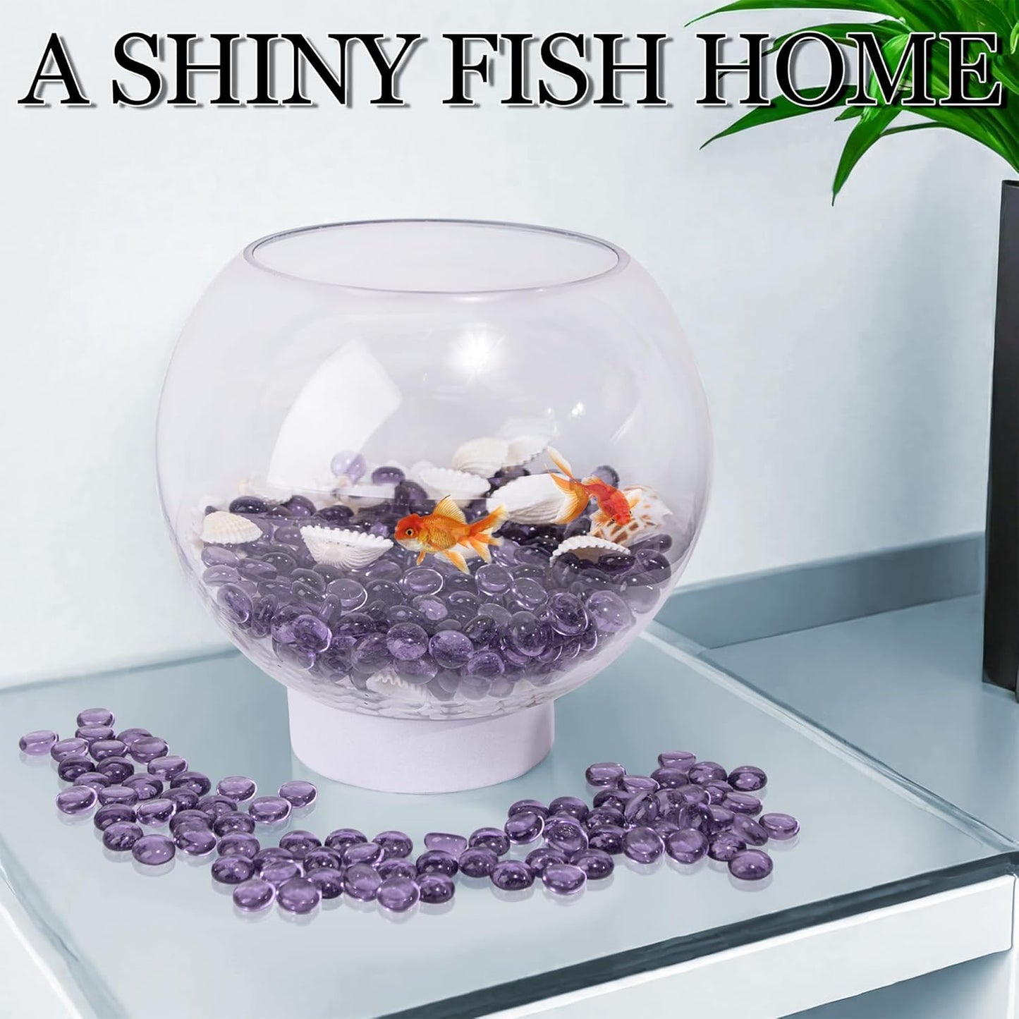 Meschett 50PCS Mini Glass Gems,Purple Mancala Stones Flat Bottom Marble Beads for Home Decorative Art Craft Vase Filler(0.5"~0.7")