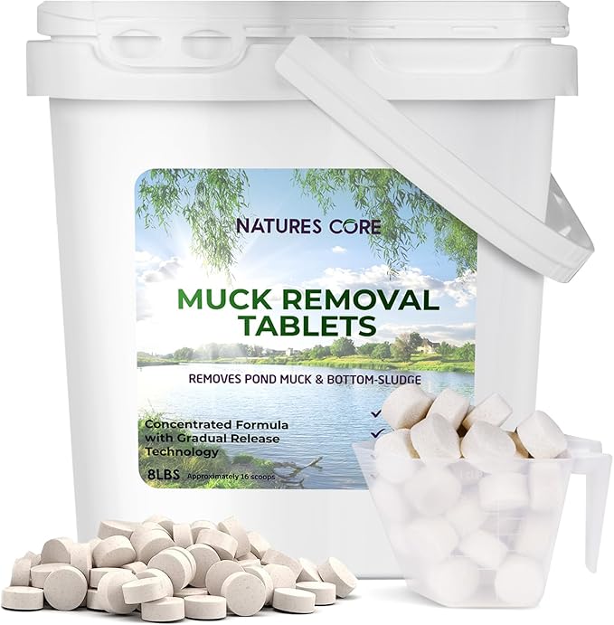 Nature's Core Muck Removal Tablets Natural Pond Sludge Remover, Cleans & Clears Away Muck & Sludge, Safe for The Environment, Treats 1,500 Sq Ft, 3 Month Supply, 16 Scoops, 8 lb