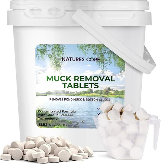 Nature's Core Muck Removal Tablets Natural Pond Sludge Remover, Cleans & Clears Away Muck & Sludge, Safe for The Environment, Treats 1,500 Sq Ft, 3 Month Supply, 16 Scoops, 8 lb