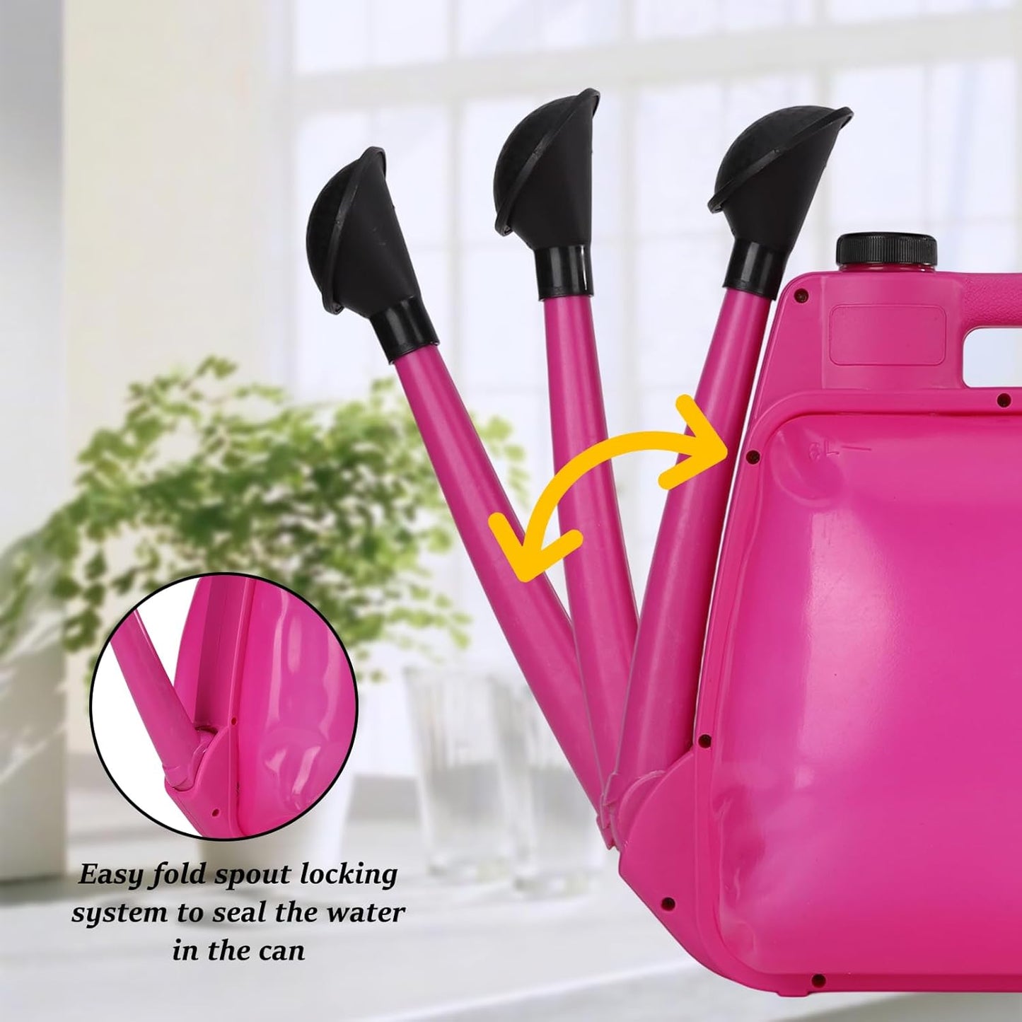 Watering Can 1.6Gal Transparent Plastic with Comfort Grip Handle for Indoor & Outdoor Plants（Rose Red）