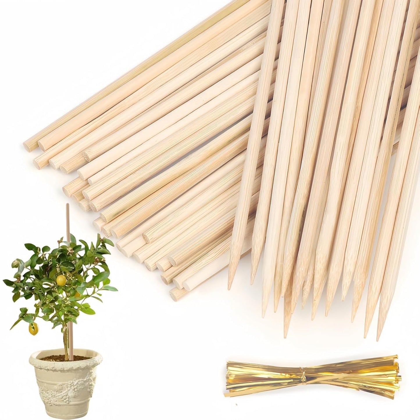 100 Pack 18'' Natural Bamboo Plant Stakes, Wood Plant Supports, Wood Garden Sticks for Plants Tomato Floral Potted, Wooden Sign Posting Garden Sticks