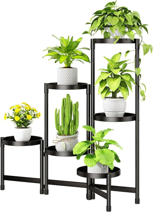 Plant Stand Indoor with Tray Metal 6 Tiered Corner Plant Holders for Multiple Plants Flower Pot Holder Display Stand for Living Room Balcony Garden Patio-Black