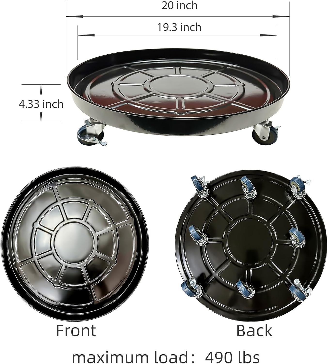 Choclaif Plant Caddy with Wheels, 1 Pack Black Heavy Duty Plant Stand with Universal Wheels, Round Pot Trolley for Indoor Outdoor (20)