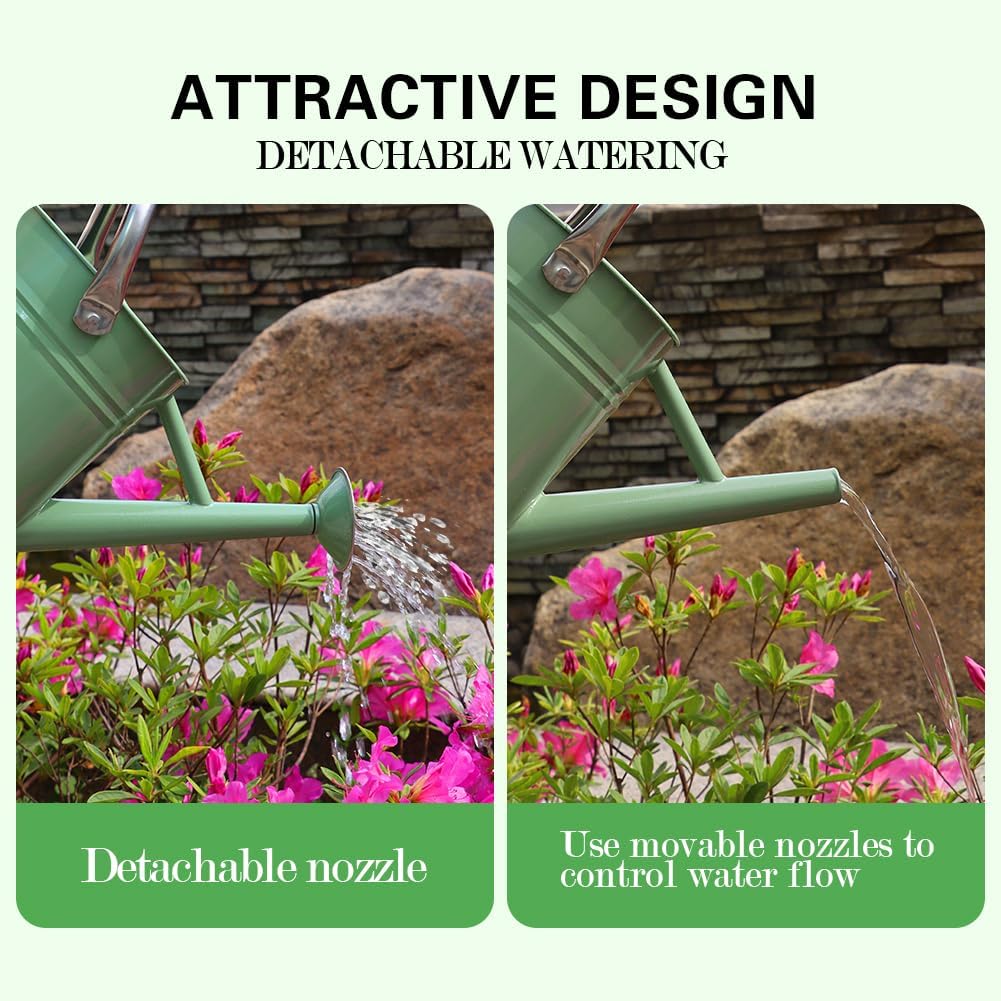 Metal Watering Can, One Gallon Watering Cans Stainless Steel for Outdoor Indoor Garden Plants Watering (Cream Green and Garden Scissors)