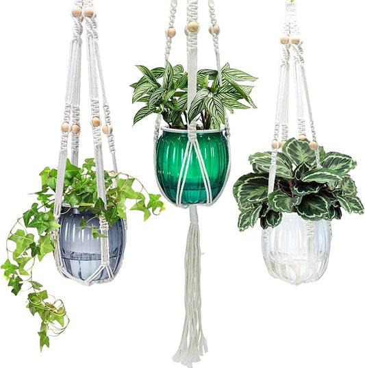 Small Hanging Planters Self Watering 5 Inch, 3 Set Hanging Plant Pot for Indoor Outdoor Plants, Hanging Flower Pots with Drainage Hole & 2 Kinds of Plant Hangers for Garden Home Decor