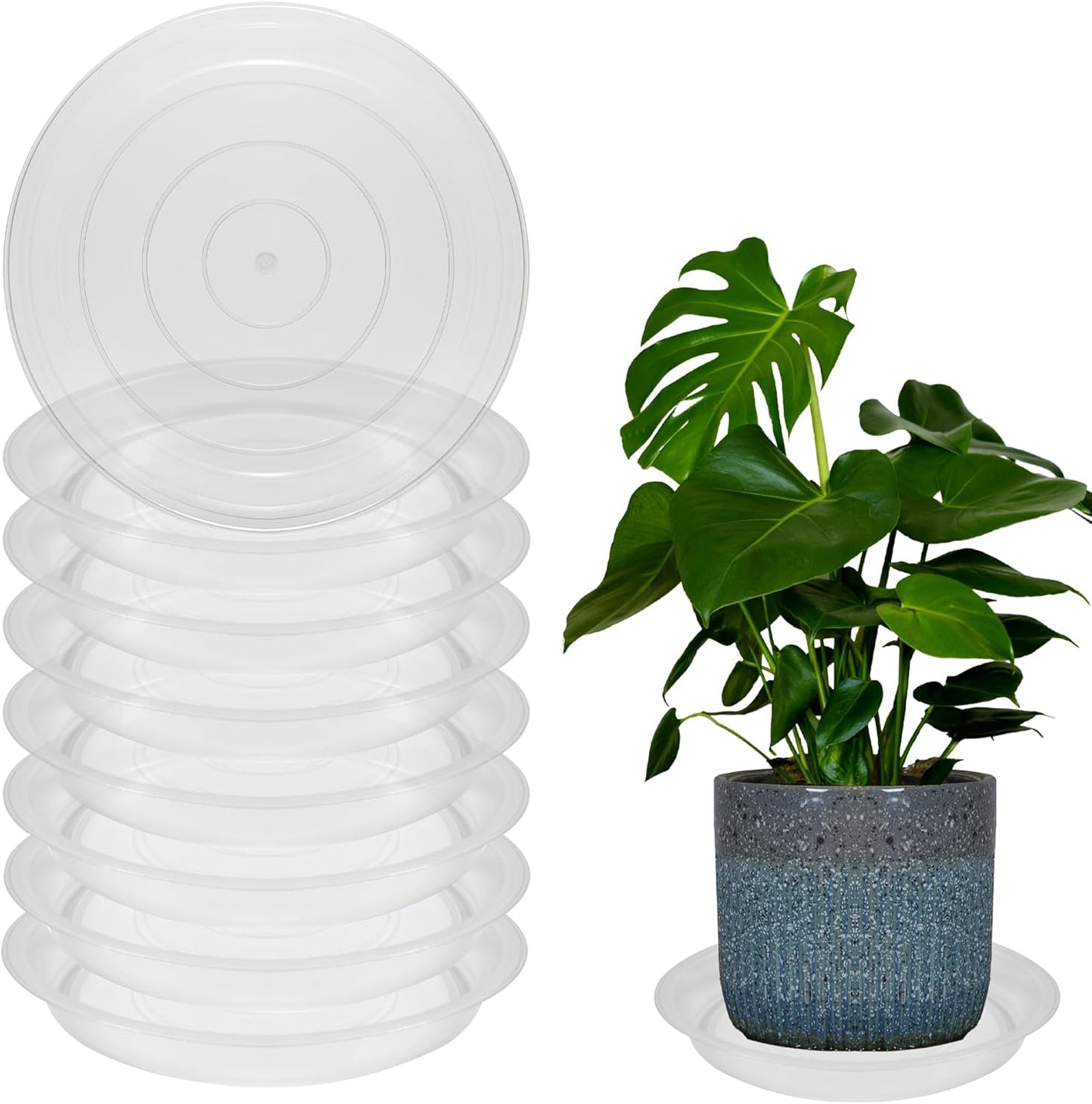 8 Pack 16 Inch Round Plant Saucers for Less 14Inch Pot Indoors Outdoors Plant Trays for Pots Planter Saucer Plastic Plant Drip Tray Flower Planter Water Tray for Potted Plants(Clear, 16"(8pcs))