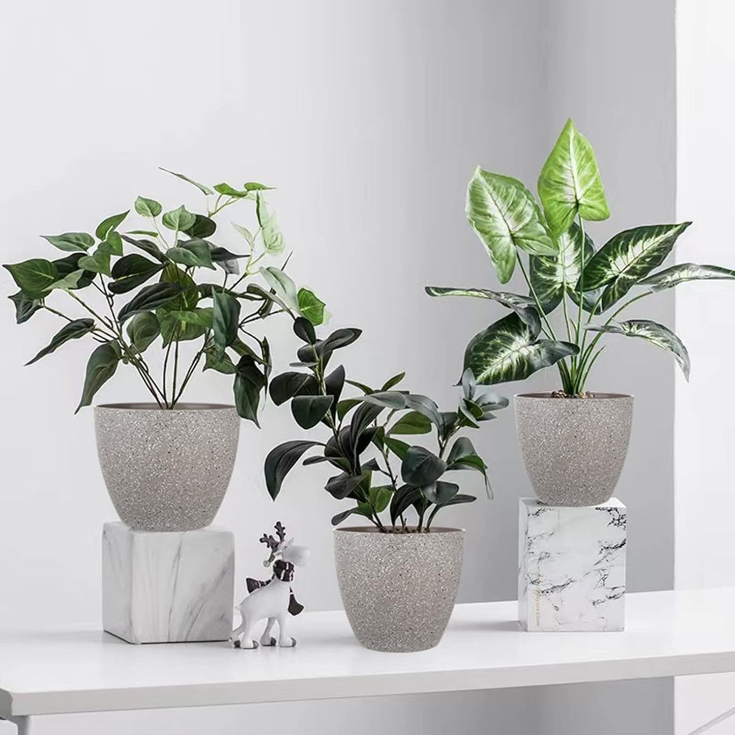 Vanavazon Plant Pots 9/8/7 Inch Set of 3 Flower Pots Indoor Outdoor Plastic Planters with Drainage Hole and Tray (Speckled Beige)