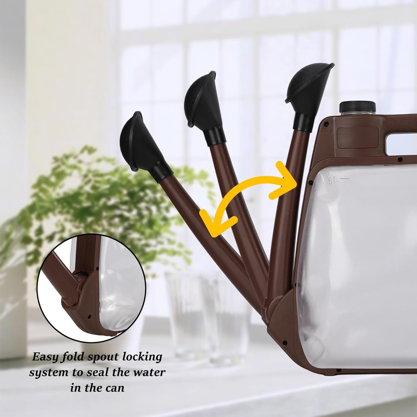 5L Foldable Watering Can, Lightweight Transparent with Water Level Indicator for Indoor Plants, Garden, Bonsai - Khaki