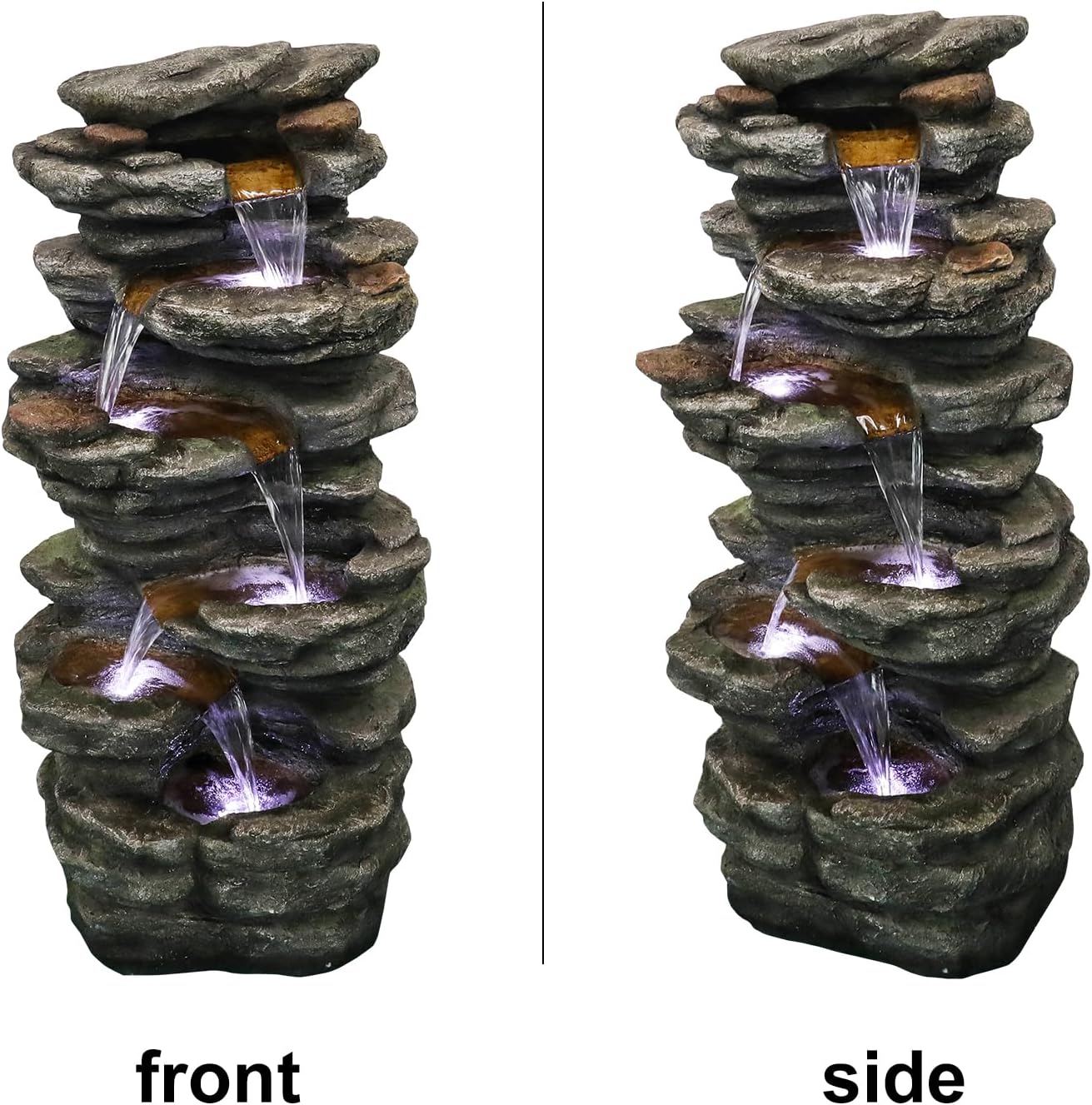 6-Tier Rockery Outdoor Fountain - 40” H Outdoor Waterfall Fountain with LED Lights for Home&Office Decor, Stacked Rock Cascading Relaxation Garden Fountains Outdoor for Patio, Yard, Deck