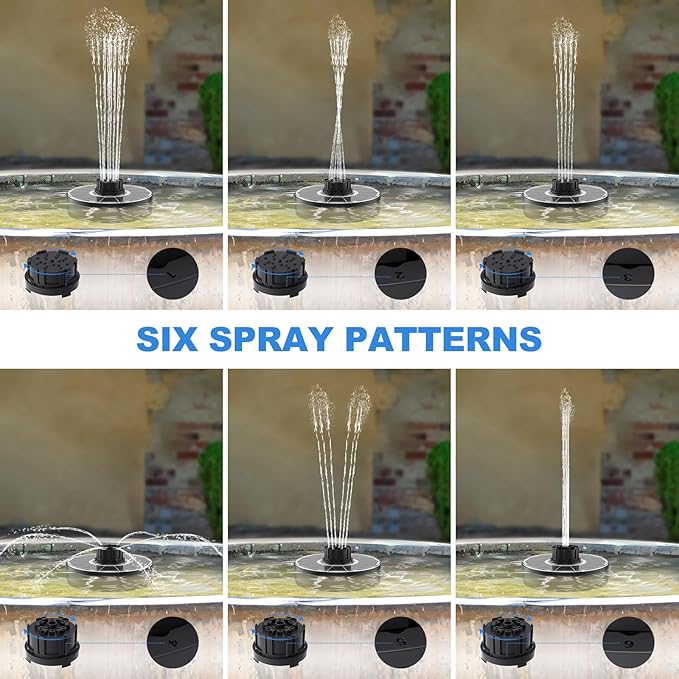 Solar Fountain Pump, Upgrade 1.8W Solar Fountain for Bird Bath with 6 Spray Patterns, Floating Solar Powered Water Fountain Pump for Bird Bath, Garden, Pond, Pool, Outdoor