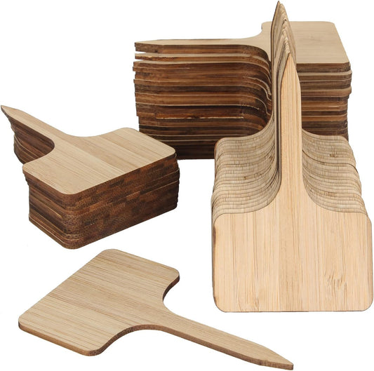 100Pcs Wooden Plant Labels, Eco-Friendly T-Type Bamboo Plant Labels Tags Garden Plant Markers for Seed Potted Herbs Flowers Vegetables (6 x 10 cm)