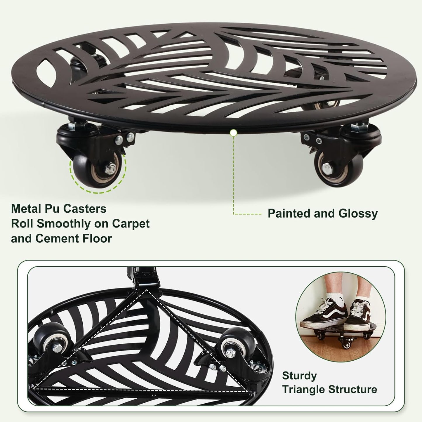 3 Packs Large Metal Plant Caddy with Wheels 13” Heavy-duty Wrought Iron Rolling Plant Stands with Casters Indoor Outdoor Planter Roller Base Plant Movers Black, Strong Load Capacity