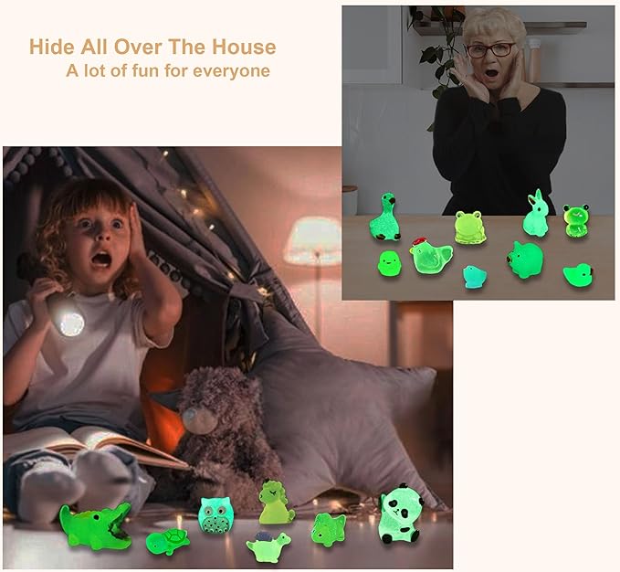 Luminous Tiny Resin Animals 300 Pcs Mini Animals Bulk Mini Resin Ducks Owls Tiny Frogs Pandas Small Rabbits Glow in The Dark for Miniature Garden Accessories Micro Landscape Aquarium Potted Decoration