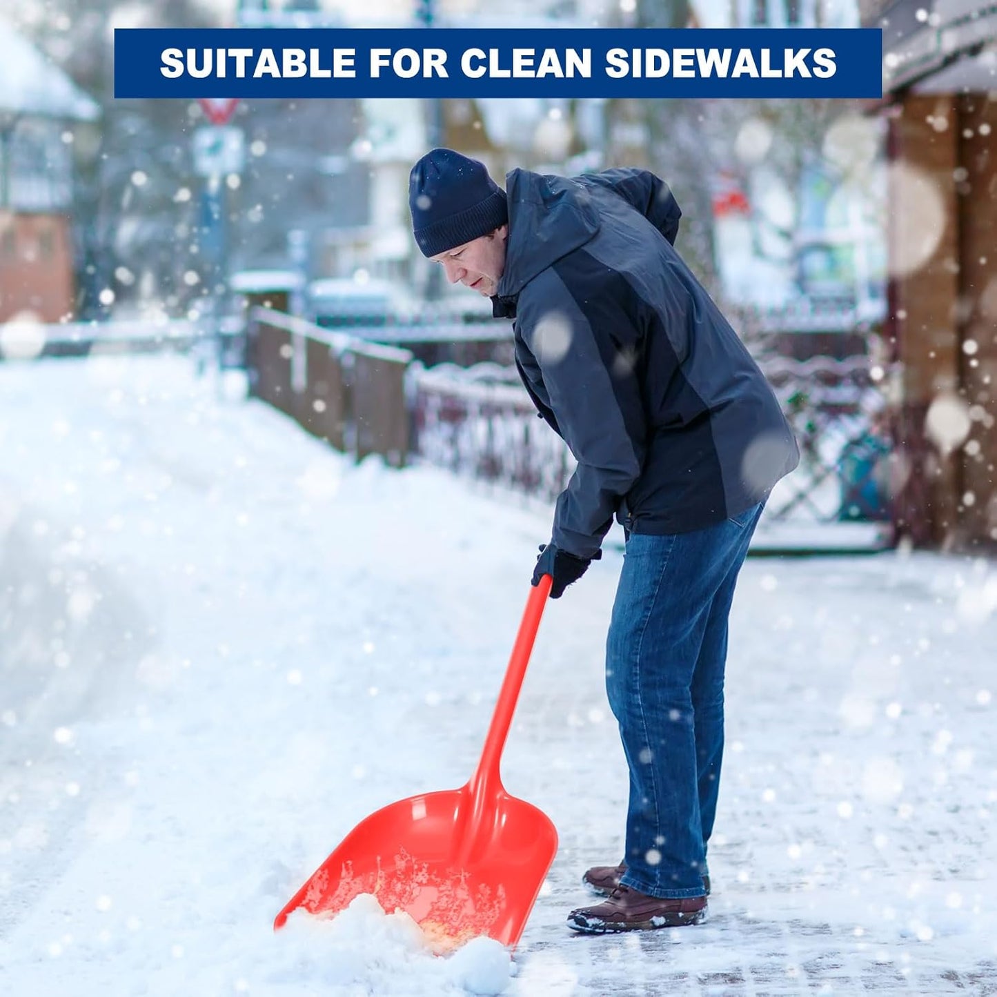 Frienda 3 Pieces Plastic Snow Shovel 43 x 14 Inches Heavy Duty Hygienic Shovel with D Shaped Grip Handle Large Durable Seamless Snow Scoop for Kitchen Gardening(Red)