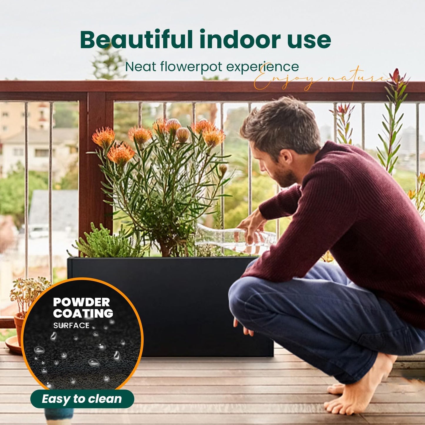 Black Planter Box Galvanized Steel Metal Planter Rectangular Indoor Large Outdoor Planters Steel Metallic Heavy Flower Pot 36In x 12In x 16In Commercial Residential for Patio, Deck, Backyard, Garden