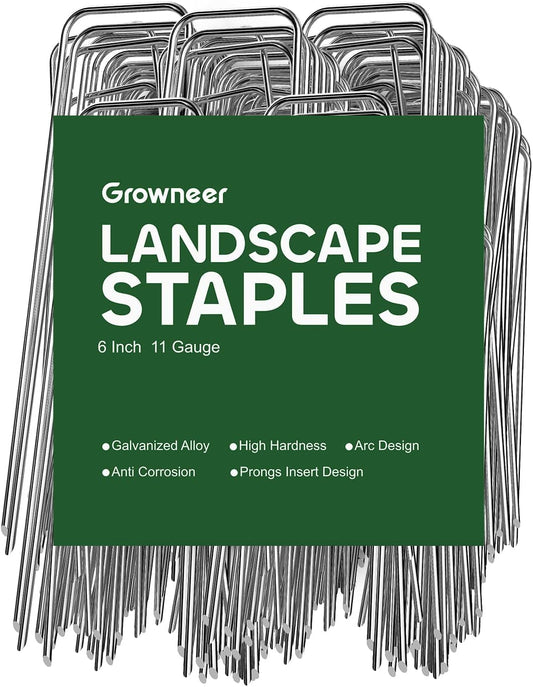 GROWNEER Landscape Staples Anti-Rust, 6 inch 500pcs Galvanized Garden Staples, Tent Stakes SOD Pins Yard Stakes for Securing Weed Fabric Barrier, Ground Cover, Artificial Turf, Dog Fence