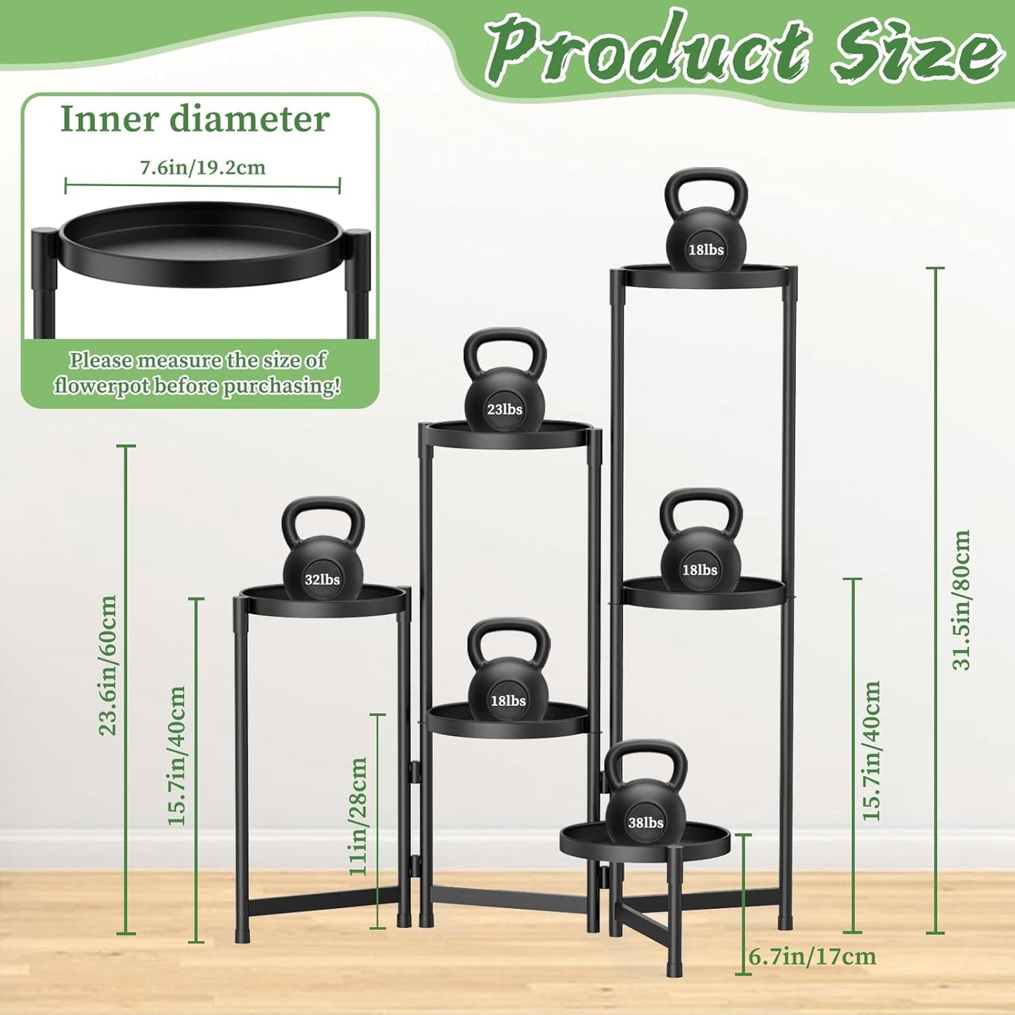 MOKANI Metal Plant Stand Indoor Outdoor for Multiple Plants, 6 Tiered Folding Corner Shelf Tall Flower Pot Holder Display Rack for Patio Living Room Balcony Garden, Black