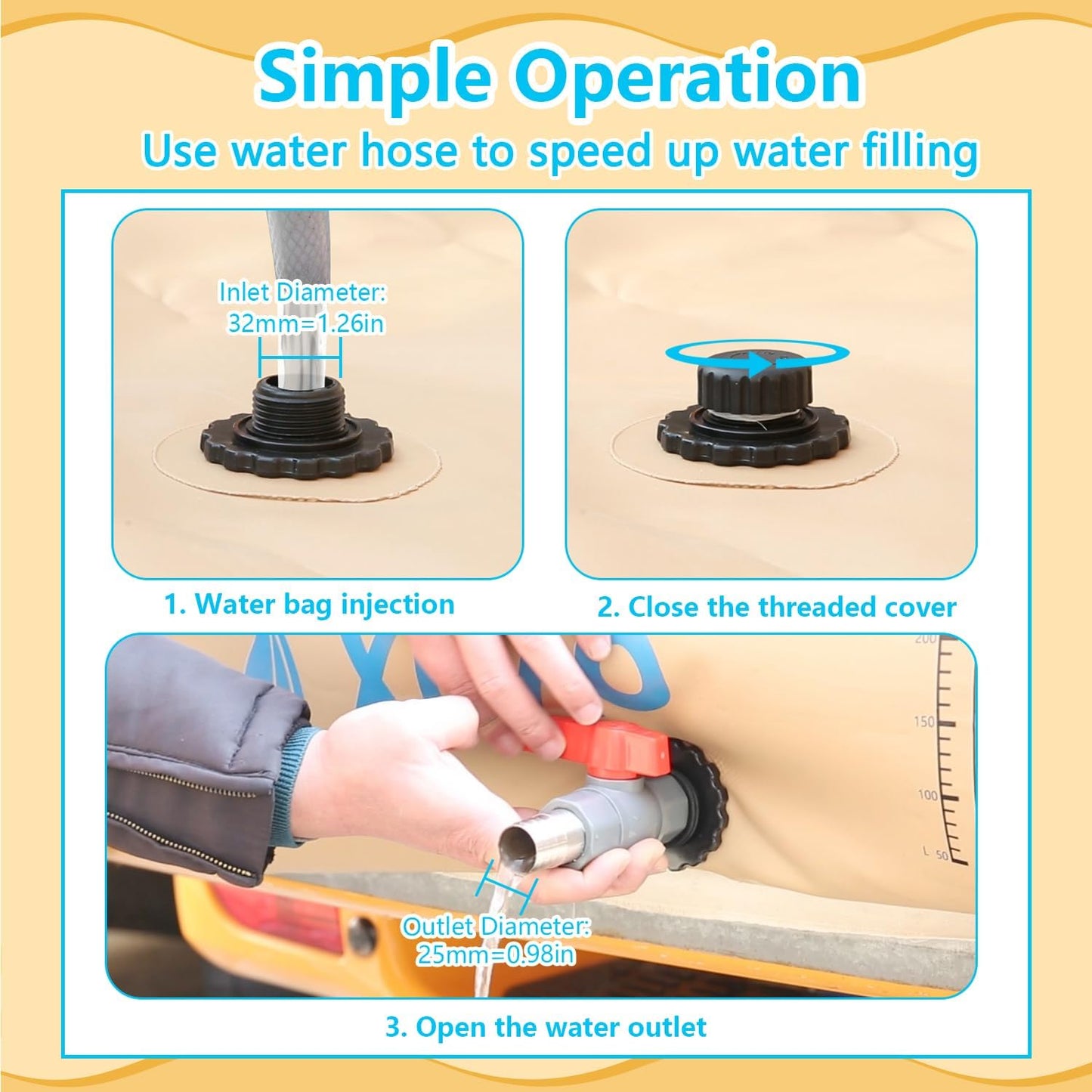 XITAO 63Gal/240L Water Storage Bladder w/Water Level Indicator, Large Capacity Foldable Water Storage Containers, Portable Emergency Water Tank Water Bag for RVs, Fire Prevention, Irrigation