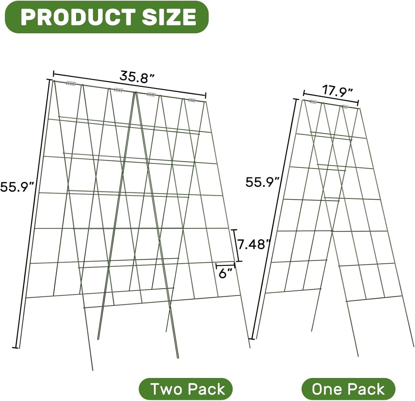 DOEWORKS Cucumber Trellis, 56" High Foldable A Frame Garden Trellis, 2 Pack, Plant Support for Climbing Cucumber, Beans, Tomatoes, Flowers, Green