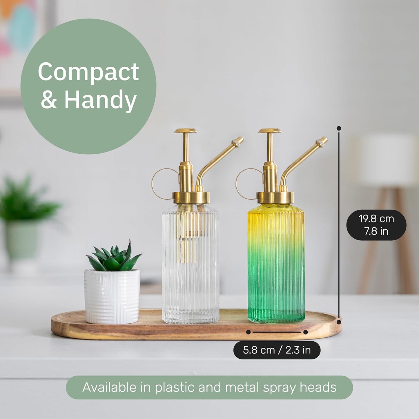 Useful Co. Yellow & Green Glass Plant Mister for inside, Mister for Plants, Plant Sprayer Mister, Decorative Plant Mister Spray Bottle with Adjustable Nozzle for indoor plants (230ml/ 7.8oz)