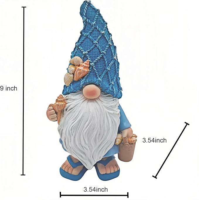 Outdoor Garden Sea Gnome Statue Decoration Indoor Outdoor Resin Beach Gnome Sculpture for Home Office Desktop Bathroom, Summer Pool Decoration Outdoor Gifts (Carrying Bucket of Shells)