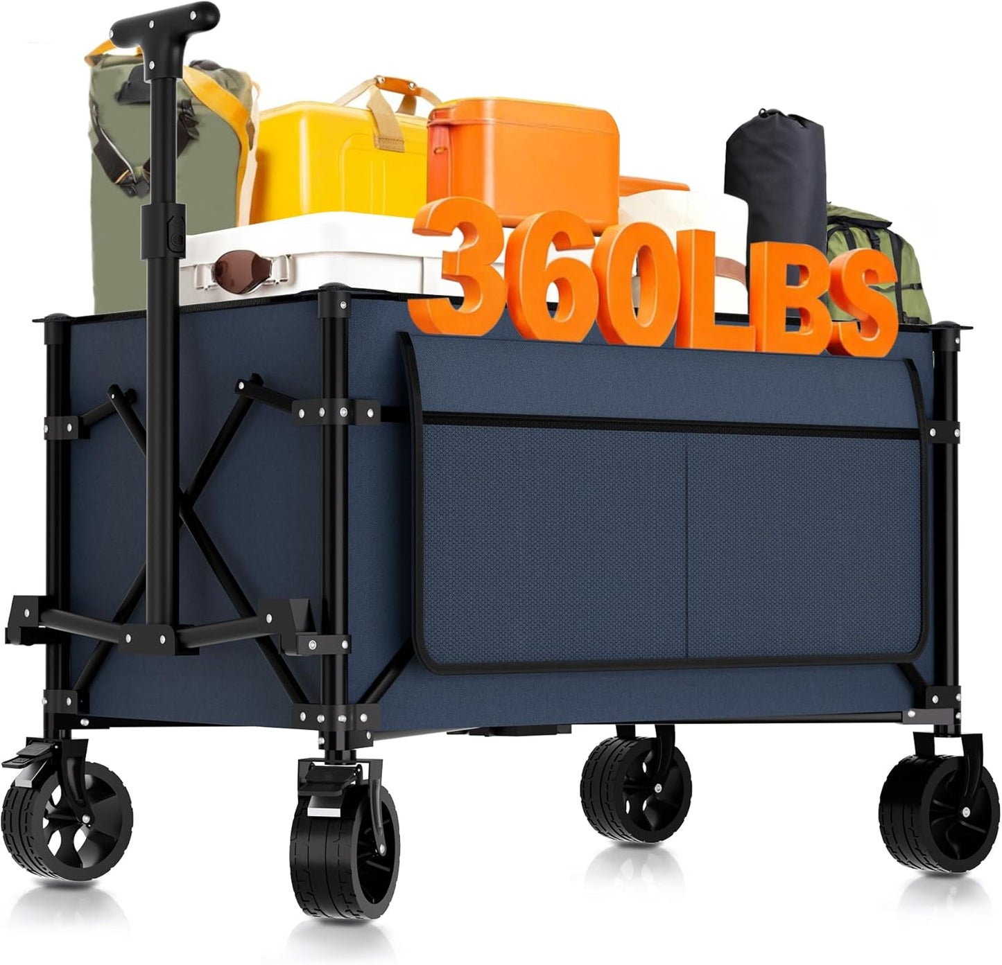 Favoyard Collapsible Wagon Carts Foldable 150L & 360LBS Portable Folding Wagons with All-Terrain Wheels & Brakes Heavy Duty Outdoor Utility Cart for Beach Grocery Camping Shopping Sports Garden, Blue