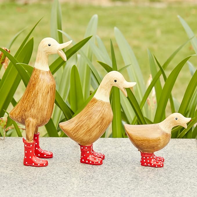 GUTE Duck Yard Decorations Yard Art Garden Puddle Ducks with Spotted Wellies Boots, Set of 3 - Garden Decor Statues, Duck Figurine Statue - Waterproof Indoor & Outdoor Lawn Gnome Ornament