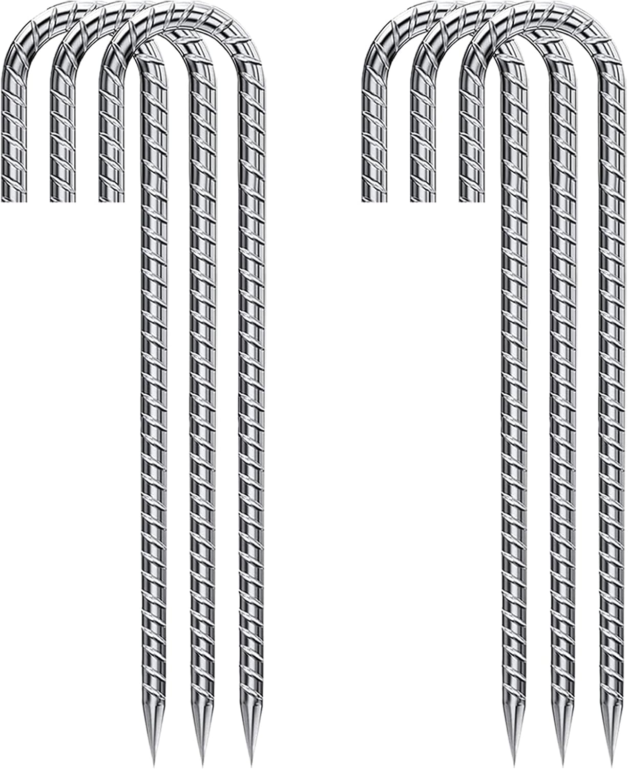 Rebar Stakes 12 Inch Galvanized, J Hook Rebar Stakes 6 Pack Ground Anchors for Tent Heavy Duty for Plants Anti-Rust Landscape Fabric Artificial Turf