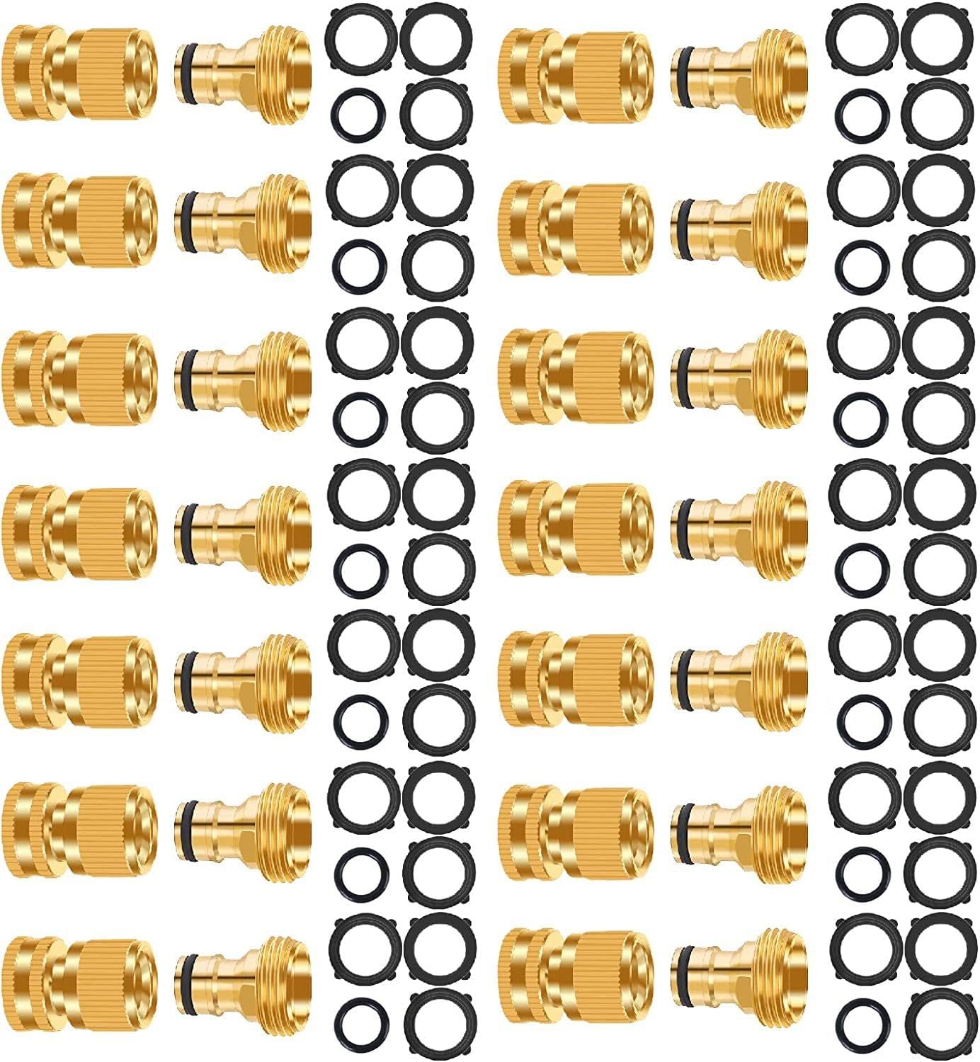 Garden Hose Quick Connector, No-Leak 3/4 Inch GHT Thread Fitting Water Hose Female Adapter and Male Adapter, Heavy-Duty Rust Resistant Brass Water Pipe Connect, Easy to Use (14 Pack ）