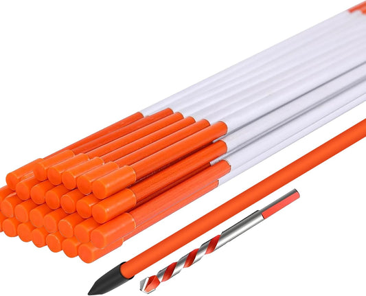 Driveway Markers 4 Feet 30pcs, 5/16 in Dia Snow Stakes with Reflective Tape, Highly Visible for Parking, Walkways, Snow Markers, 48 inch Dia Orange Fiberglass Driveway Reflectors with Steel Drill Bit
