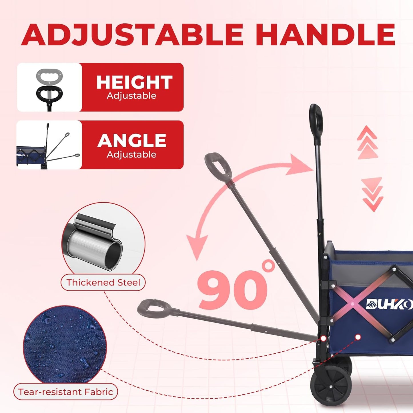 Collapsible Wagon Cart with Wheels Foldable,11 Lbs Lightweight Portable Folding Utility Wagon,90 L Heavy Duty Grocery Shopping Carts,Versatile for Garden Sports Camping Outdoor Use (Navy Gray)