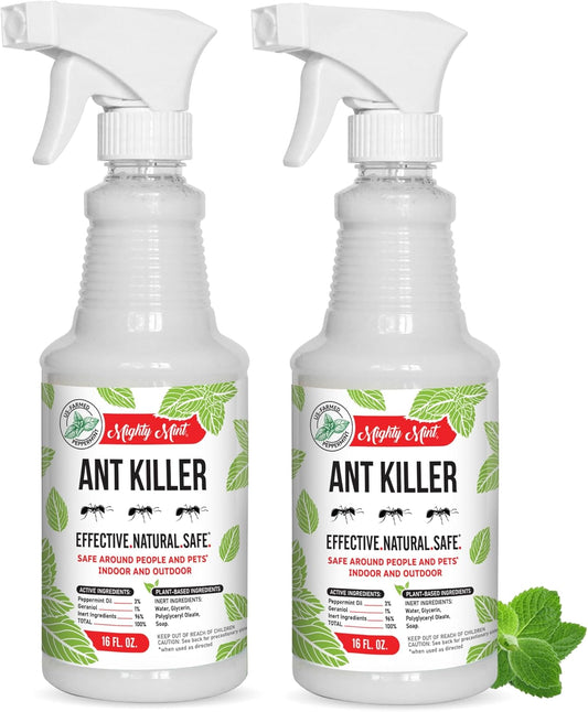 Mighty Mint Peppermint Oil Ant Killer Spray – Natural Ant Repellent for Indoor & Outdoor Use – Plant-Based Insect & Pest Control – 16 oz (Pack of 2)