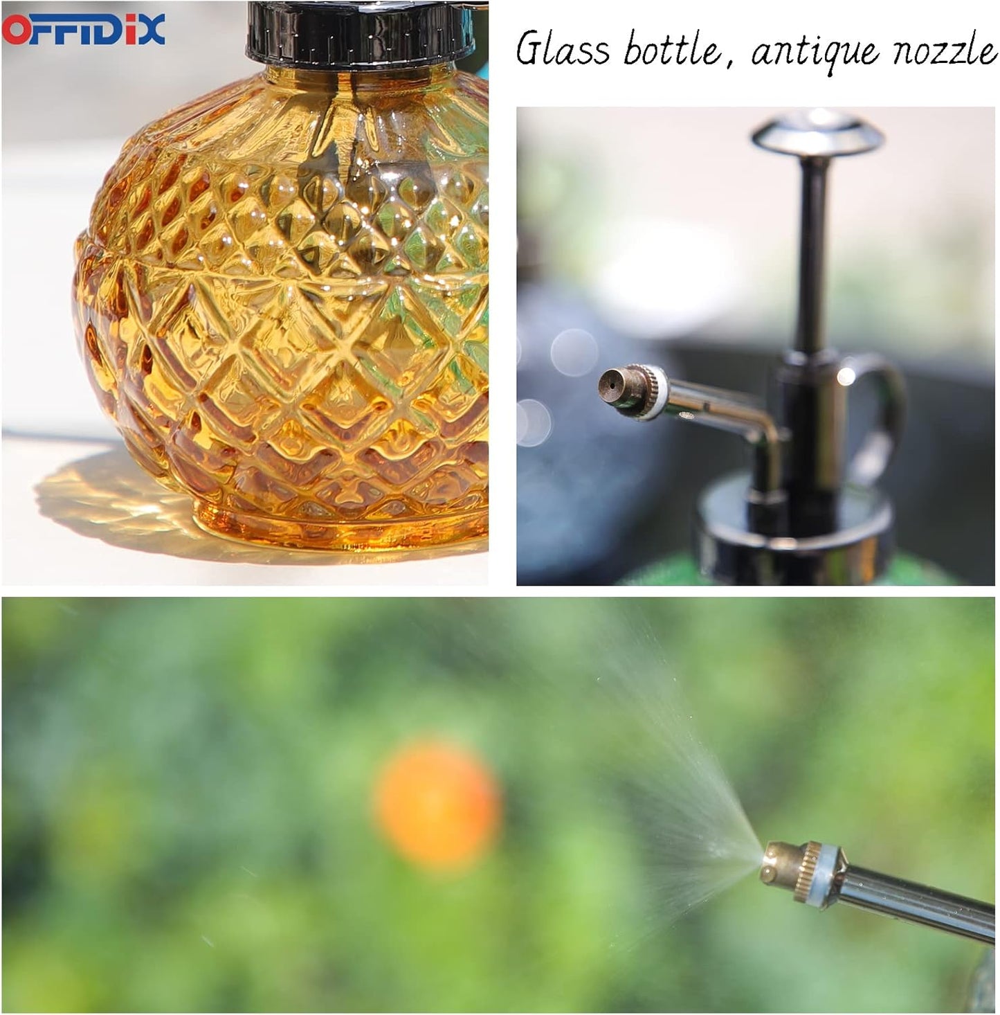 OFFIDIX Vintage Glass Spray Bottle, 300ML Plant Mister with Plastic Top Pump, Garden Sprayer, Cleaning (Brown)