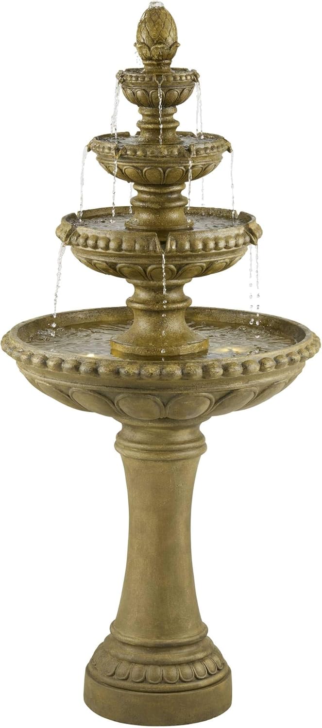 Sag Harbor 66" High Large Italian Outdoor Decor Sand Stone Floor Fountain with Light LED Waterfall 4-Tier Standing Basin Water Feature for Outside Garden Patio Yard Backyard Porch - John Timberland