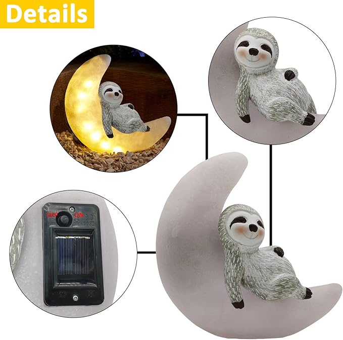 Garden Sloth Statues Outdoor Decor, Solar Powered Resin Lawn Ornaments with 8 LEDs Warm White, Outdoor Decoration for Patio Yard Lawn Porch Housewarming Garden Gift