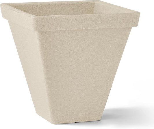 ARBORA 16" Mykonos Square Polyresin Indoor and Outdoor Planter with Classic Cream Finish - Durable, Weatherproof, Lightweight, Large Plant Pot for Patio, Garden, Deck, Entryway