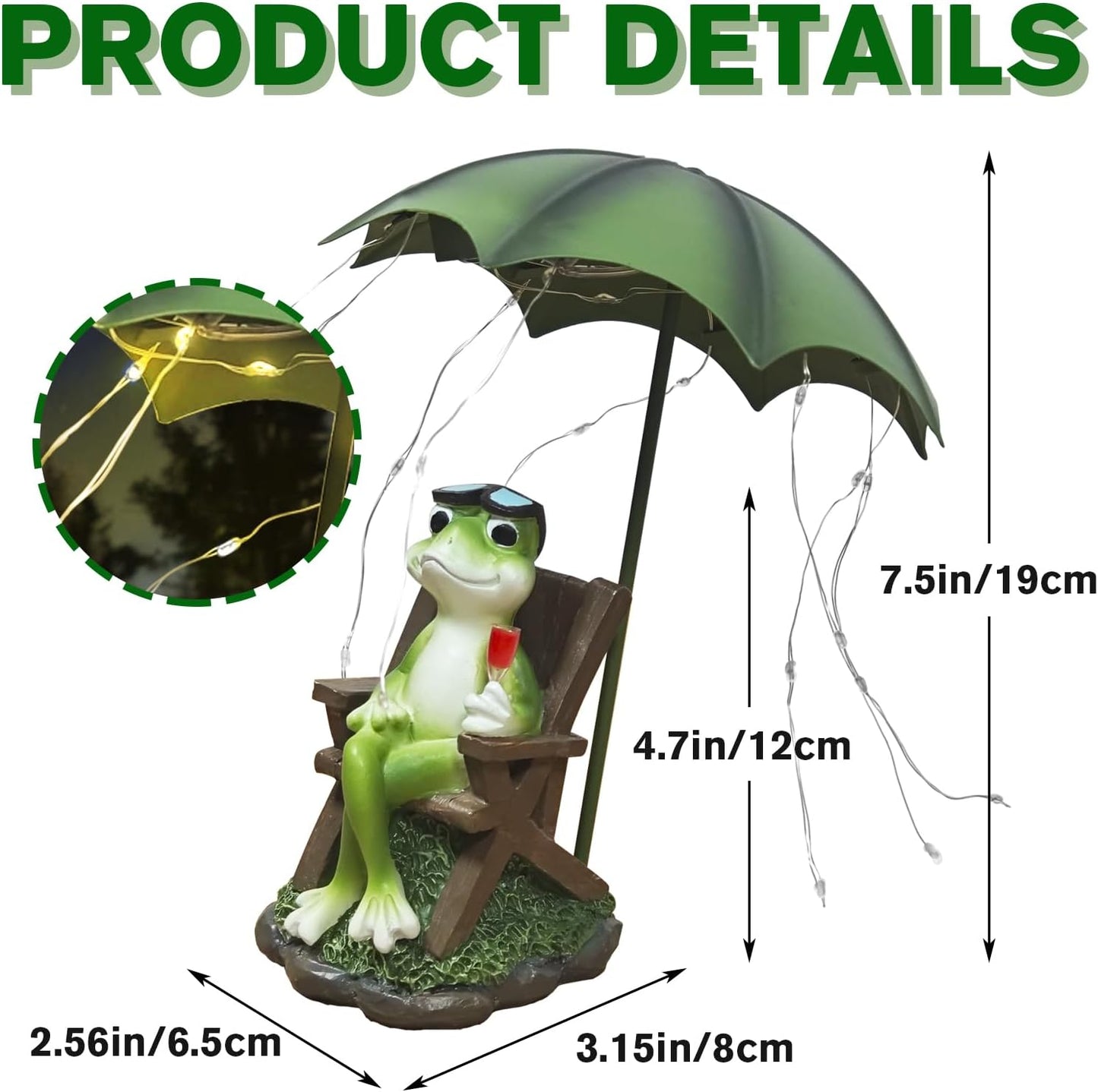 Solar Frog Outdoor Garden Statues Yard Decor - Solar Lantern LED Red Wine Frogs Umbrella Figurine with Lights Waterproof, Animal Statue Decoration Ornaments for Patio/Lawn Balcony/Backyard/Home