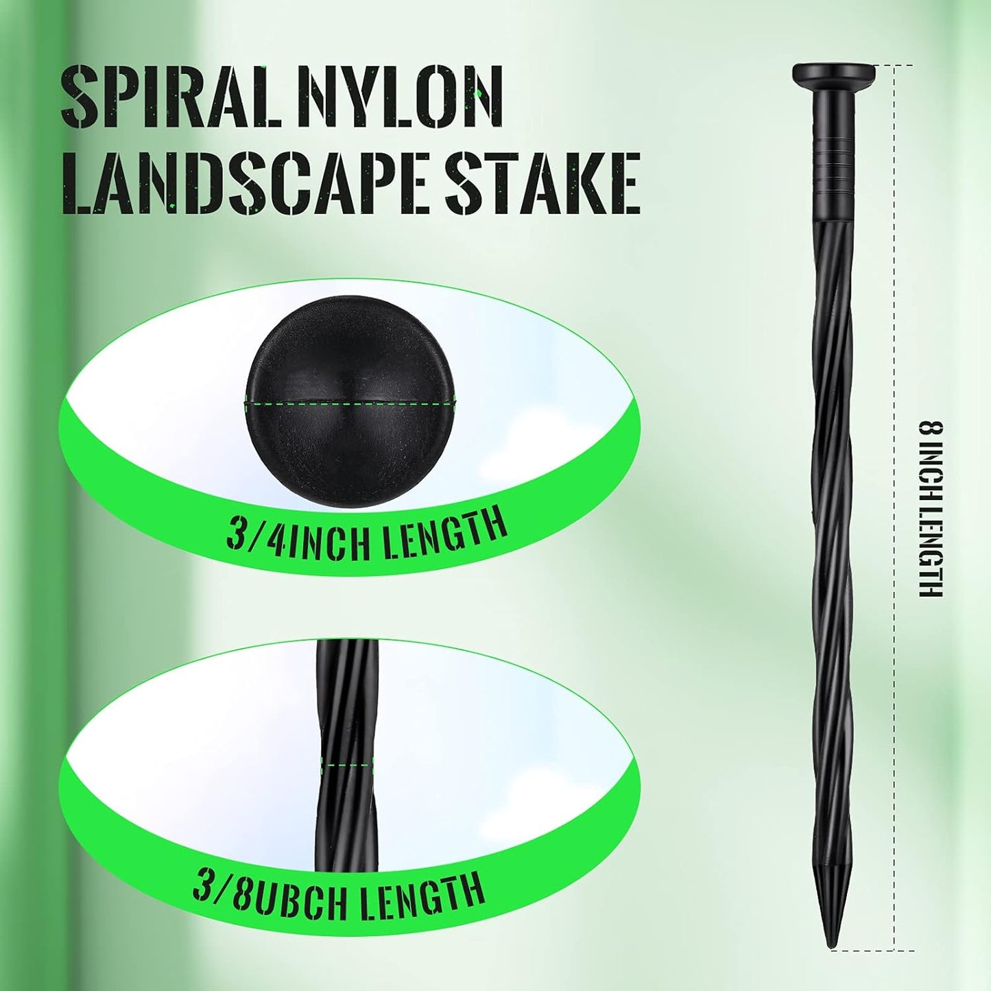 Jetec 150 Pcs Landscape Spikes Bulk Plastic Edging Nails Garden Spiral Landscape Edging Anchoring Spike for Paver, Weed Barriers, Turf, House Construction Ground Lawn (Black,8 Inch)