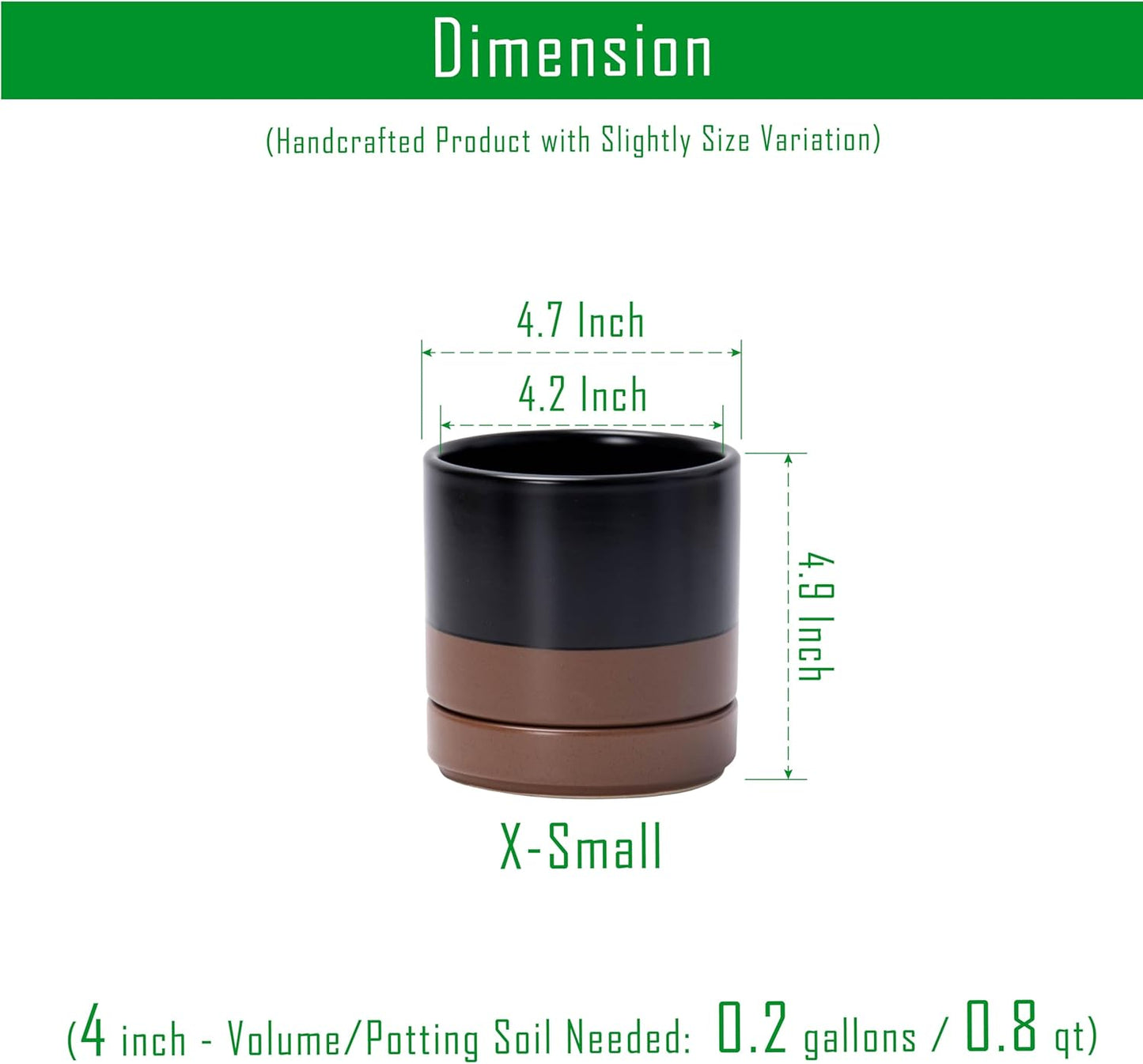 D'vine Dev Set of 2 Plants Pots, 4.7 Inch Ceramic Planter Pot for Plants with Drainage Hole and Saucer, Black/Speckled Tan, 94-V-B-7