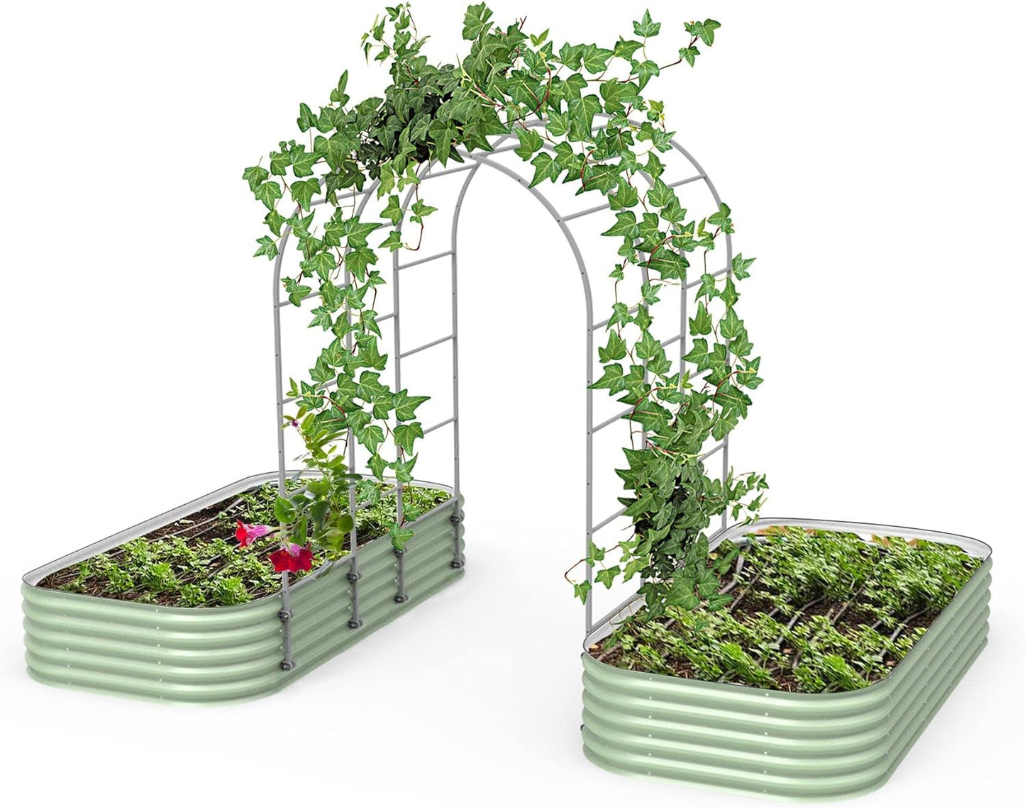 Vego Garden Modular Arched Trellis System Triple Section 5.5' Long Trellis for 4.0' x 8.0' (10 in 1) Garden Bed