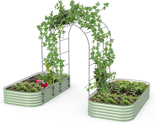 Vego Garden Modular Arched Trellis System Triple Section 5.5' Long Trellis for 4.0' x 8.0' (10 in 1) Garden Bed