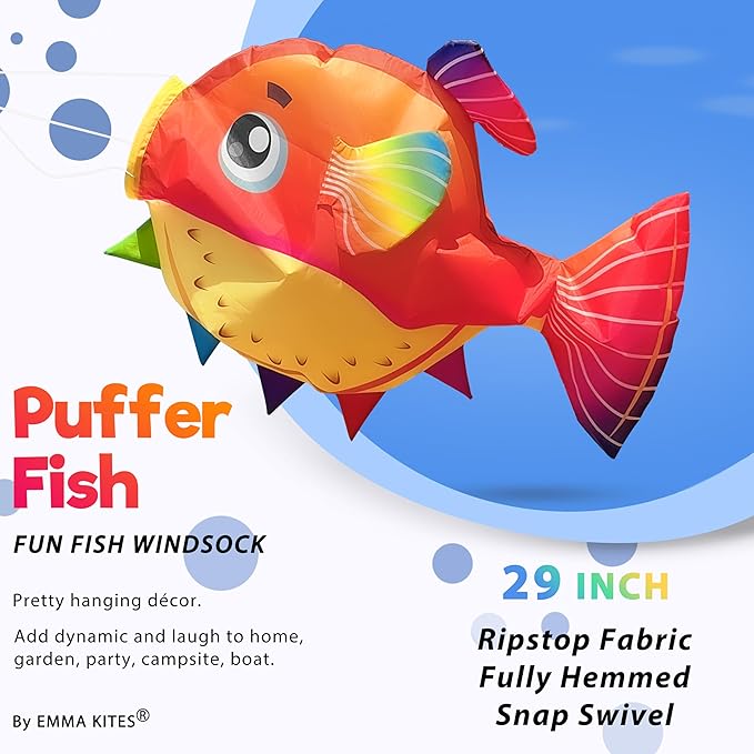 emma kites Puffer Fish Windsock Hanging Décor for Garden Backyard Balcony Porch Party Campsite Decoration 29-INCH