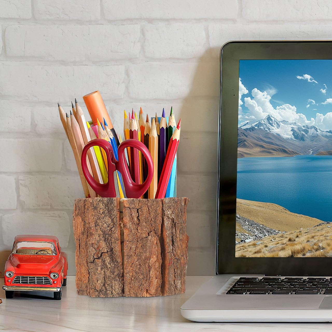 Housoutil 3PCS Wooden Bark Flower Pots, Rustic Farmhouse Planters, Light Brown Log Plant Containers, 3.54x3.54x3.14 Inch, Ideal for Succulents, Cacti, Home and Garden Decor, Weddings, and Holidays