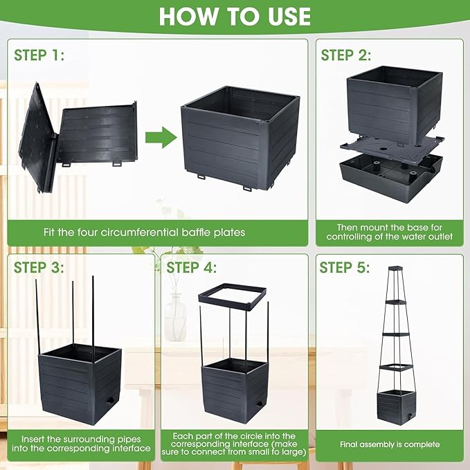 Raised Garden Bed Planter Box with Trellis, 58” Tomato Cage Planter Raised Garden Bed with Trellis for Climbing Vegetables Plants Tomato Cage w/Self-Watering, Indoor Outdoor Use (4)