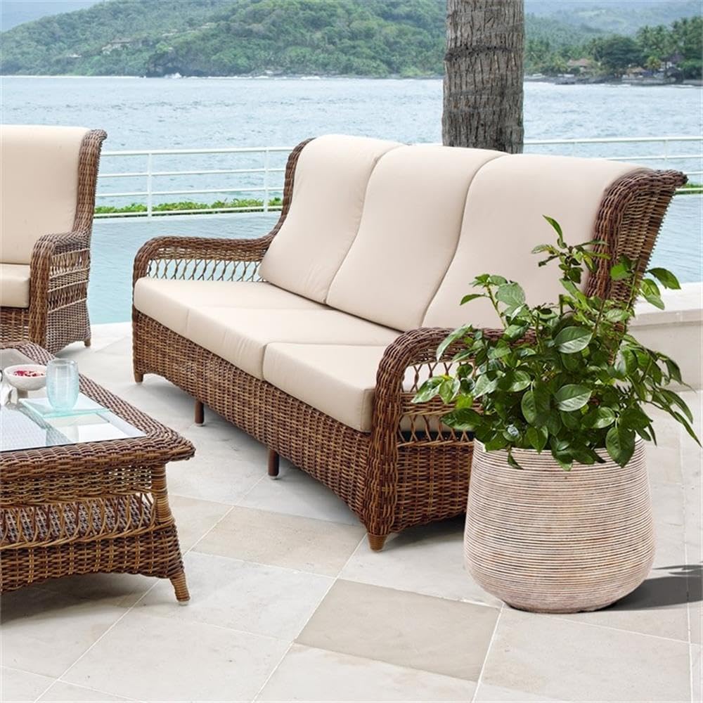 LuxenHome 17" Dia Round Planters for Indoor Plants, Large Outdoor Planters with Drainage Holes, Concrete Distressed Plant Pots Indoor & Outdoor for Home Garden Patio