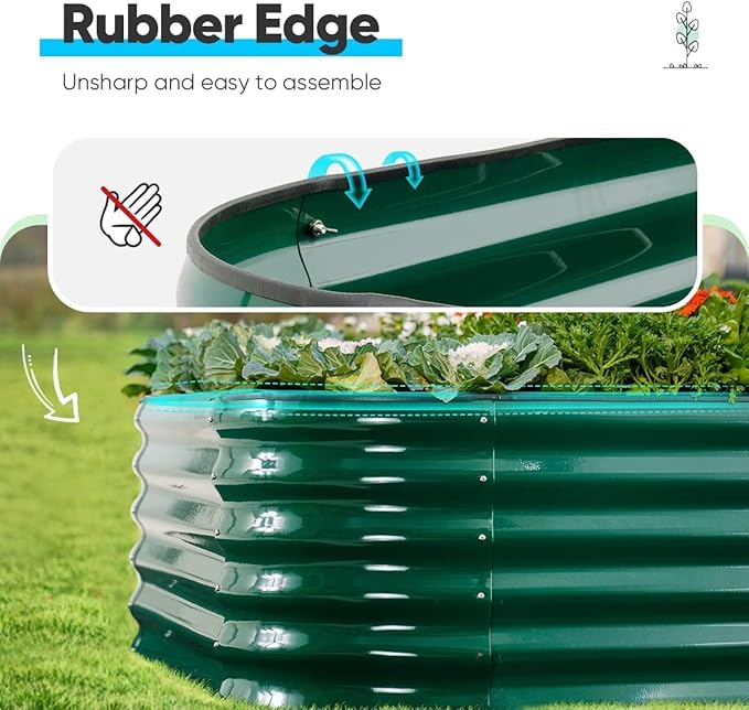 Quictent Galvanized Raised Garden Bed Kit, 8x4x1.5 ft Oval Metal Planter Box Tall for Vegetables Outdoor Backyard, Rubber Strip Edging Included (Dark Green)