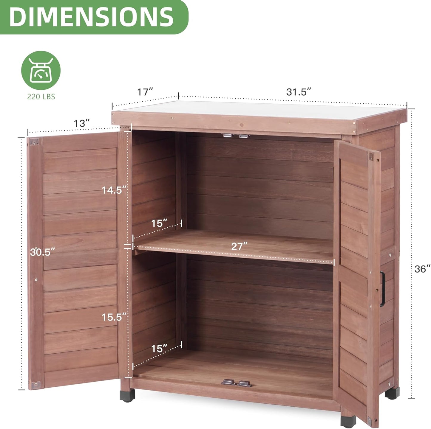 Potting Bench with Storage Cabinet and Metal Table Top for Outdoor Patio, Garden Furniture Wood Workstation