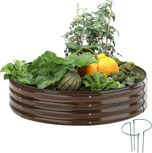 Galvanized Metal Raised Garden Bed Kit for Gardening Outdoor Planter Grow Garden Box Raised Flower Bed Round Galvanized Planter Outdoor 2x2x1FT