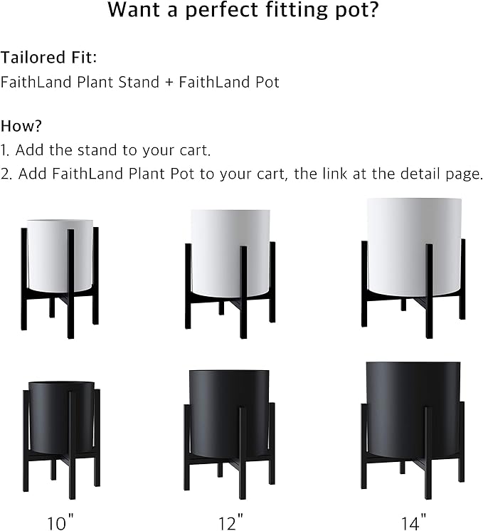 FaithLand Mid Century Plant Stand Indoor Outdoor (EXCLUDING 10" Plant Pot), Metal Planter Stand, Potted Plant Holder, Black, Hold Up to 10 Inch Planter - Fits Snake Plant - Upgraded Design.